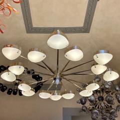 Late 20th Century Brass with White Blown Murano Glass Large Round Chandelier - 3157456