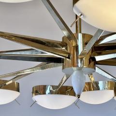 Late 20th Century Brass with White Blown Murano Glass Large Round Chandelier - 3157459