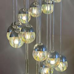 Late 20th Century Chrome Brushed Steel Brass Murano Glass Cascade Chandelier - 3591815