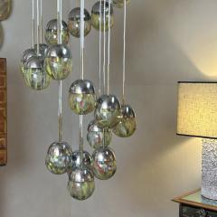 Late 20th Century Chrome Brushed Steel Brass Murano Glass Cascade Chandelier - 3591819