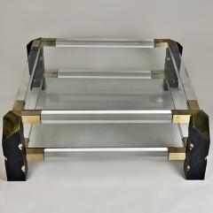 Late 20th Century French Lucite Brass Squared Coffee Table w Double Glass Top - 2309906