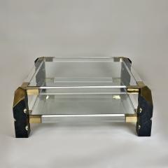 Late 20th Century French Lucite Brass Squared Coffee Table w Double Glass Top - 2309907