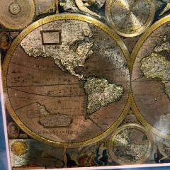 Late 20th Century Gold Foil Ancient World Map Double Hemisphere - 3455387