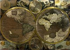 Late 20th Century Gold Foil Ancient World Map Double Hemisphere - 3455771