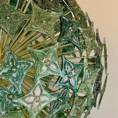 Late 20th Century Green Flowers Murano Art Glass Brass Sputnik Chandelier - 3511819