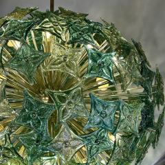 Late 20th Century Green Flowers Murano Art Glass Brass Sputnik Chandelier - 3511820