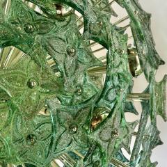 Late 20th Century Green Flowers Murano Art Glass Brass Sputnik Chandelier - 3511824