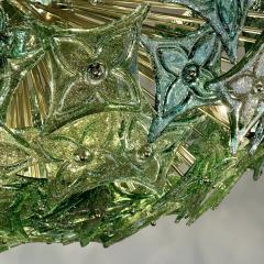 Late 20th Century Green Flowers Murano Art Glass Brass Sputnik Chandelier - 3511825