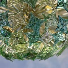 Late 20th Century Green Flowers Murano Art Glass Brass Sputnik Chandelier - 3511826