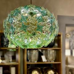 Late 20th Century Green Flowers Murano Art Glass Brass Sputnik Chandelier - 3511827