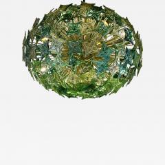 Late 20th Century Green Flowers Murano Art Glass Brass Sputnik Chandelier - 3517459