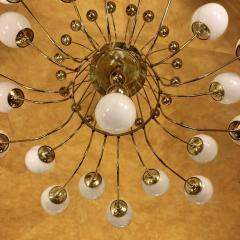 Late 20th Century Italian Bistrot Brass Chandelier w White Opaline Glass Globes - 1644288