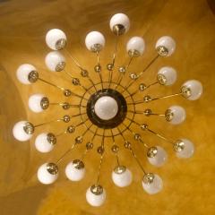 Late 20th Century Italian Bistrot Brass Chandelier w White Opaline Glass Globes - 1644320