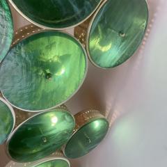 Late 20th Century Italian Brass Iron w Green Murano Art Glass Long Chandelier - 2617003