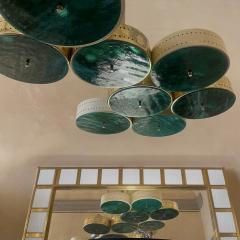 Late 20th Century Italian Brass Iron w Green Murano Art Glass Long Chandelier - 2617004