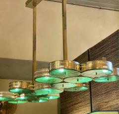 Late 20th Century Italian Brass Iron w Green Murano Art Glass Long Chandelier - 2617005