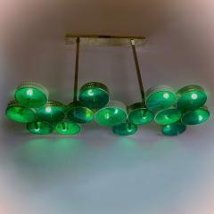 Late 20th Century Italian Brass Iron w Green Murano Art Glass Long Chandelier - 2617026