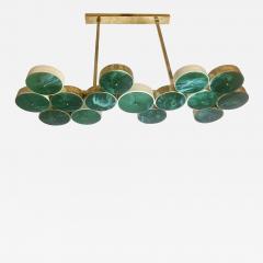 Late 20th Century Italian Brass Iron w Green Murano Art Glass Long Chandelier - 2624676