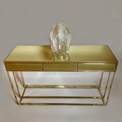 Late 20th Century Italian Brass Lemon Yellow Mirror Console w Three Drawers - 3051461