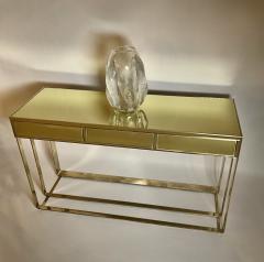 Late 20th Century Italian Brass Lemon Yellow Mirror Console w Three Drawers - 3051462