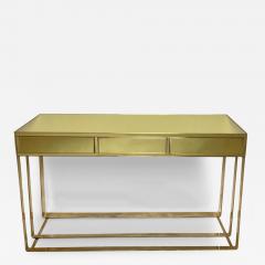 Late 20th Century Italian Brass Lemon Yellow Mirror Console w Three Drawers - 3052442