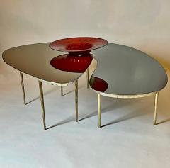 Late 20th Century Italian Pair of Copper Silver Mirror and Brass Coffee Tables - 1788367