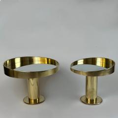 Late 20th Century Italian Pair of Round Brass Silver Mirror Side Tables - 3020295