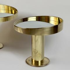 Late 20th Century Italian Pair of Round Brass Silver Mirror Side Tables - 3022759