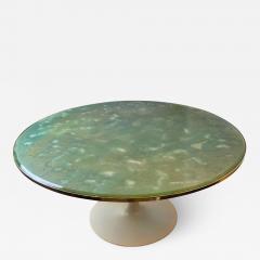 Late 20th Century Italian Round Green Resin Top w White Basement Dining Table - 2585068