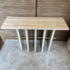 Late 20th Century Italian Travertine with Brass Details Console Table - 3465537