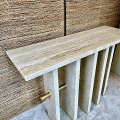 Late 20th Century Italian Travertine with Brass Details Console Table - 3465538