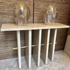 Late 20th Century Italian Travertine with Brass Details Console Table - 3465542