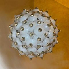 Late 20th Century Large Italian Studded Brass White Opaline Glass Chandelier - 1945230