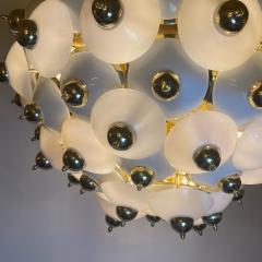 Late 20th Century Large Italian Studded Brass White Opaline Glass Chandelier - 1945232