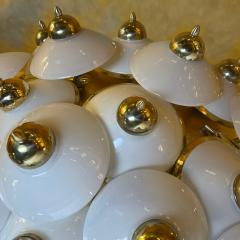 Late 20th Century Large Italian Studded Brass White Opaline Glass Chandelier - 1945236