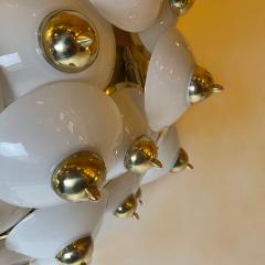 Late 20th Century Large Italian Studded Brass White Opaline Glass Chandelier - 1945237