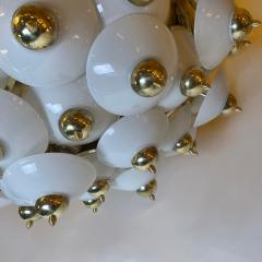 Late 20th Century Large Italian Studded Brass White Opaline Glass Chandelier - 1945238