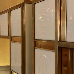 Late 20th Century Pair of Big Size Brass White Milk Murano Glass Wall Mirrors - 1696675