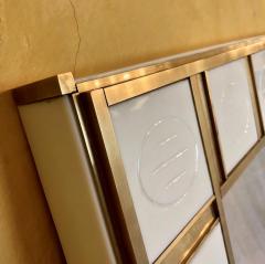Late 20th Century Pair of Big Size Brass White Milk Murano Glass Wall Mirrors - 1696678
