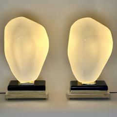 Late 20th Century Pair of Black Iron Brass White Murano Glass Table Lamps - 3413079