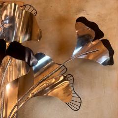 Late 20th Century Pair of Brass Black Painted Bunch of Gingko Leaves Sconces - 1658810