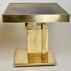 Late 20th Century Pair of Brass Blue W Gold Shades Murano ArtGlass Side Tables - 2936633