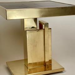 Late 20th Century Pair of Brass Blue W Gold Shades Murano ArtGlass Side Tables - 2936636