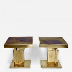Late 20th Century Pair of Brass Blue W Gold Shades Murano ArtGlass Side Tables - 2939875