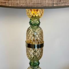 Late 20th Century Pair of Brass Green Glass Pineapple Table Lamps - 2875214