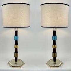 Late 20th Century Pair of Brass Multicolored Murano Art Glass Table Lamps - 3959767