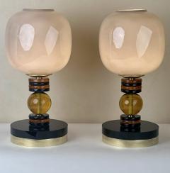 Late 20th Century Pair of Brass Opaline and Grey Murano Glass Table Lamps - 3700383