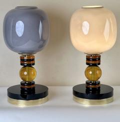 Late 20th Century Pair of Brass Opaline and Grey Murano Glass Table Lamps - 3700385