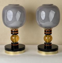 Late 20th Century Pair of Brass Opaline and Grey Murano Glass Table Lamps - 3700387