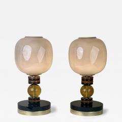 Late 20th Century Pair of Brass Opaline and Grey Murano Glass Table Lamps - 3702181